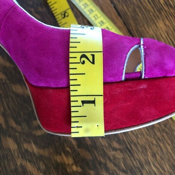 NEW Footcandy Crissy Fuchsia, Red & Blue Suede Barbiecore Y2K Platform Heels NIB - Picture 11 of 15